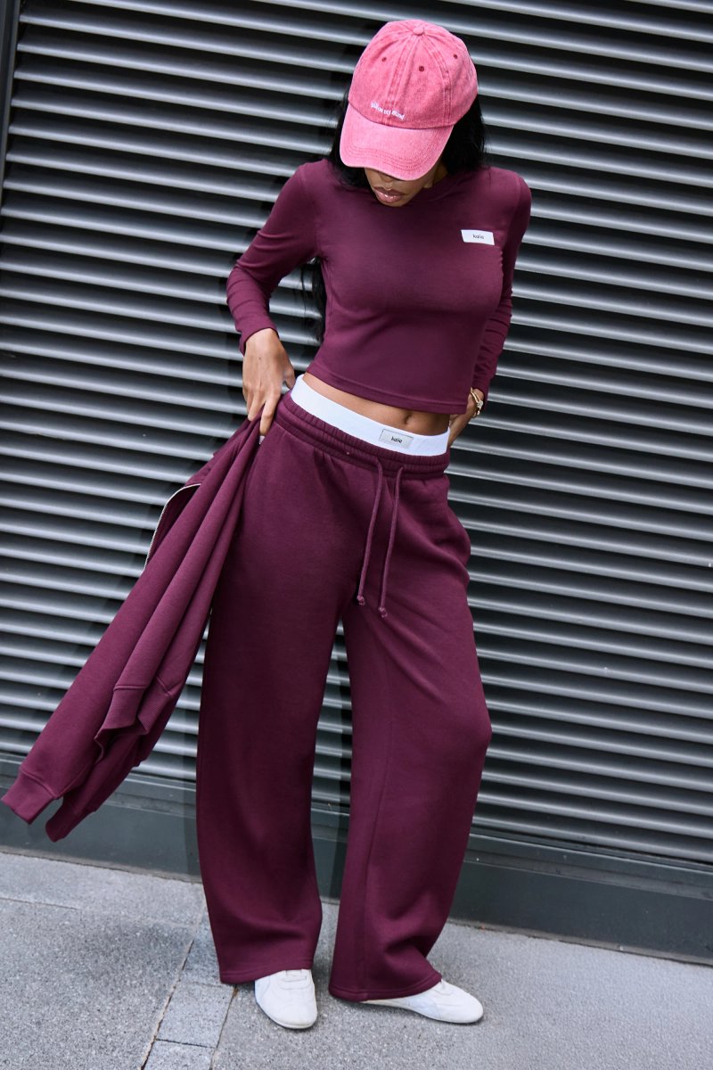 Kaiia Kaiia Label Logo Double Waistband Joggers Plum - 2