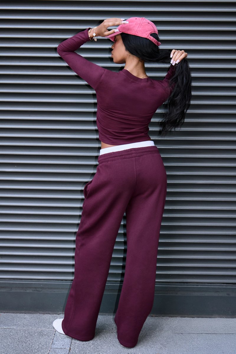 Kaiia Kaiia Label Logo Double Waistband Joggers Plum - 3