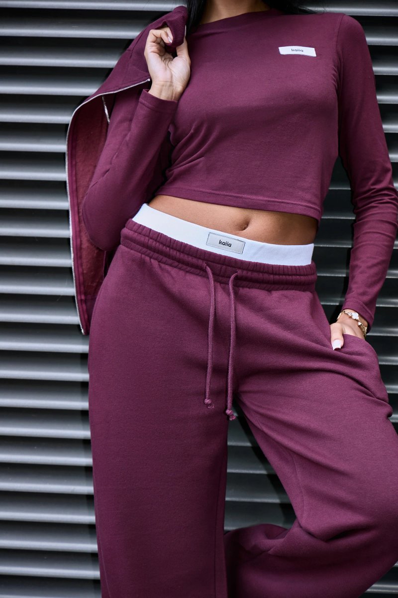 Kaiia Kaiia Label Logo Double Waistband Joggers Plum - 4