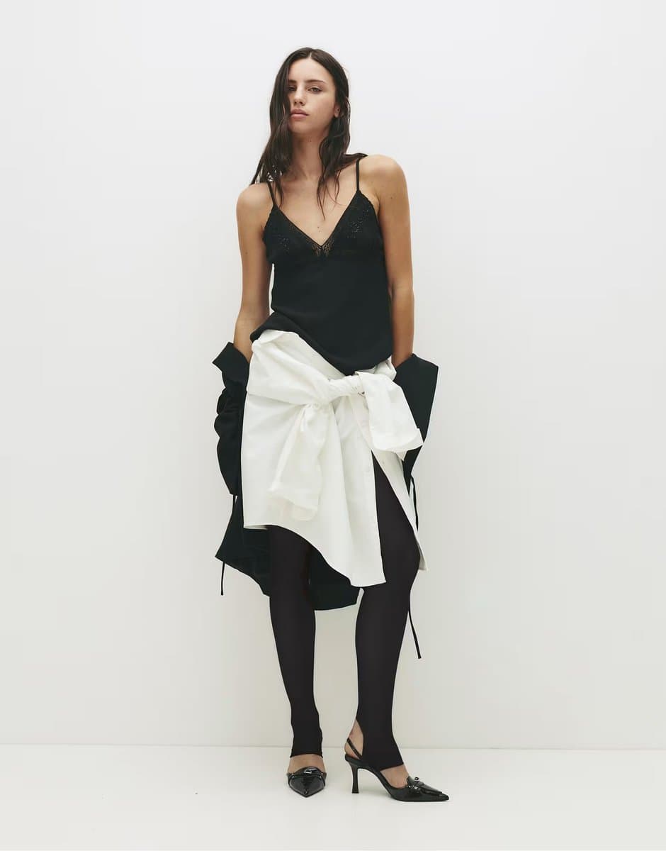 ASOS ASOS Pull&Bear Lace Bead Embellished Camisole Top in Black