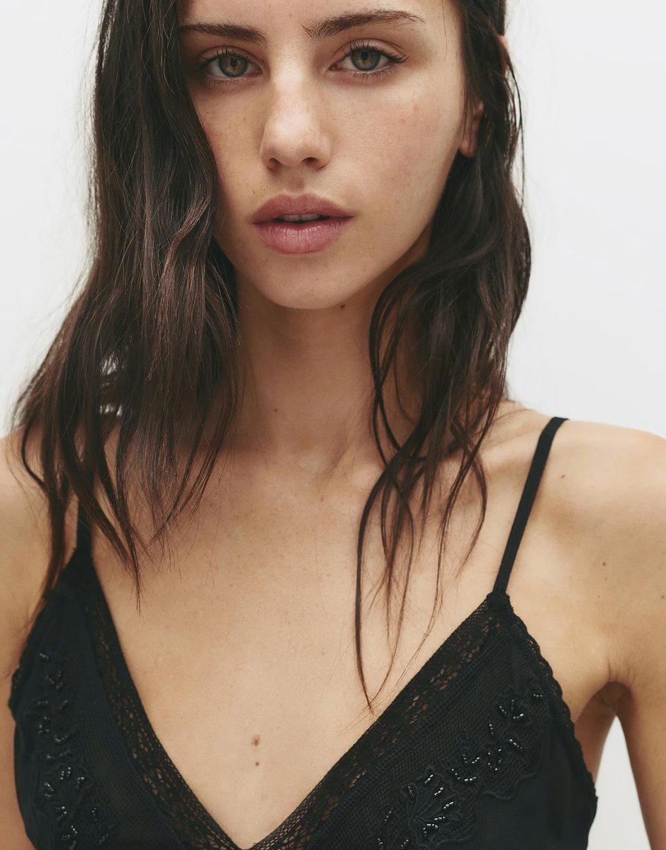 ASOS Pull&Bear Lace and bead-embellished camisole top in black - 3