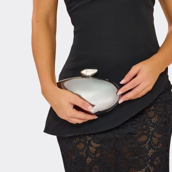 EGO EGO Silver Asymmetrical Hard Clutch Bag