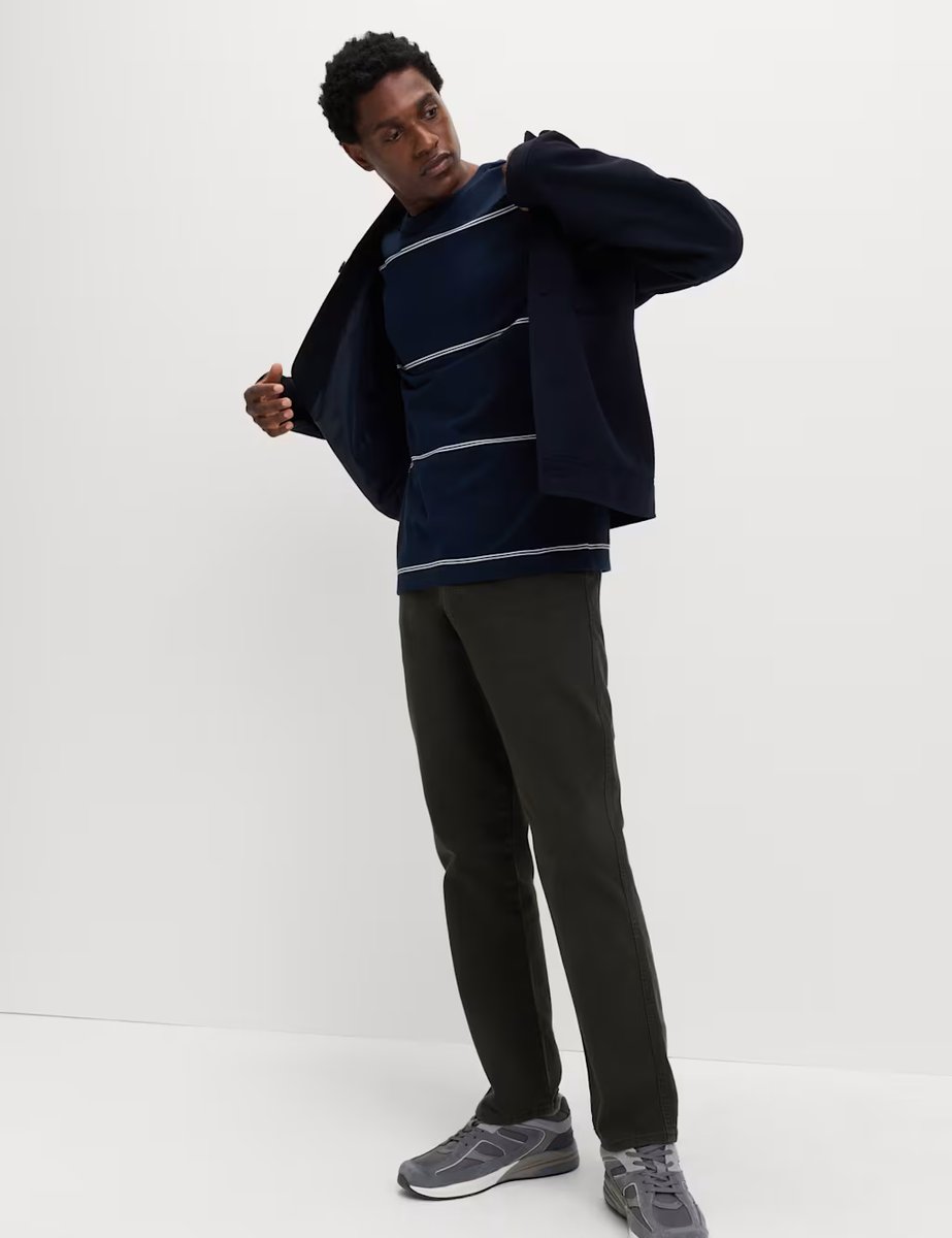 Marks & Spencer M&S Pure Cotton Striped Relaxed Crew Neck T-Shirt Navy - 3