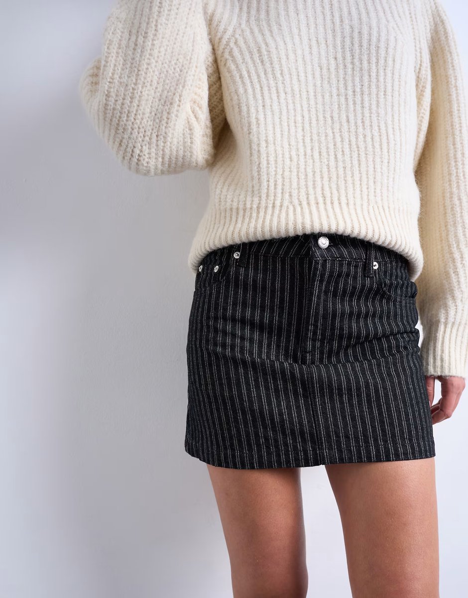 ASOS Topshop denim pelmet mini skirt in black stripe - 2
