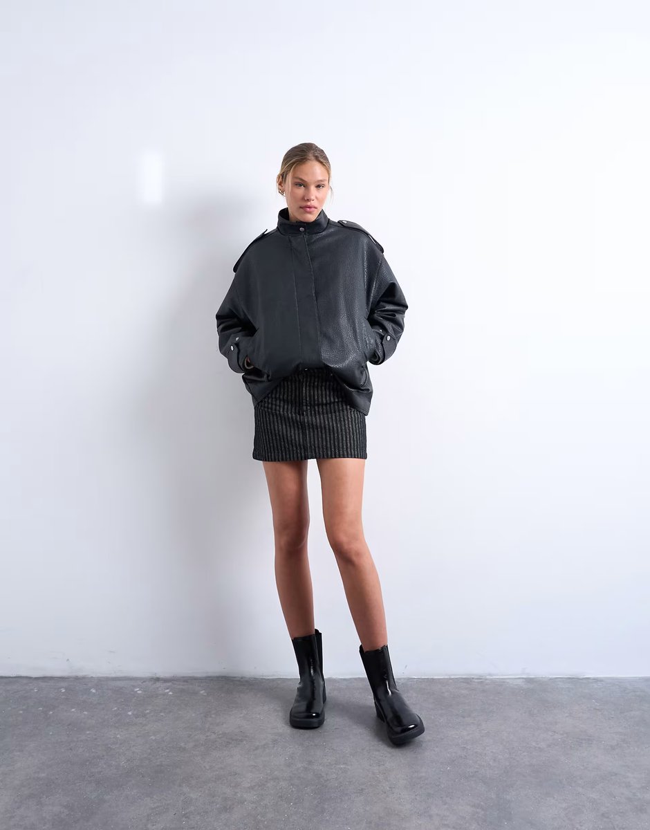 ASOS Topshop denim pelmet mini skirt in black stripe - 3