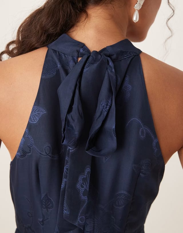 ASOS Maya Floral jacquard halter neck maxi dress in navy - 3