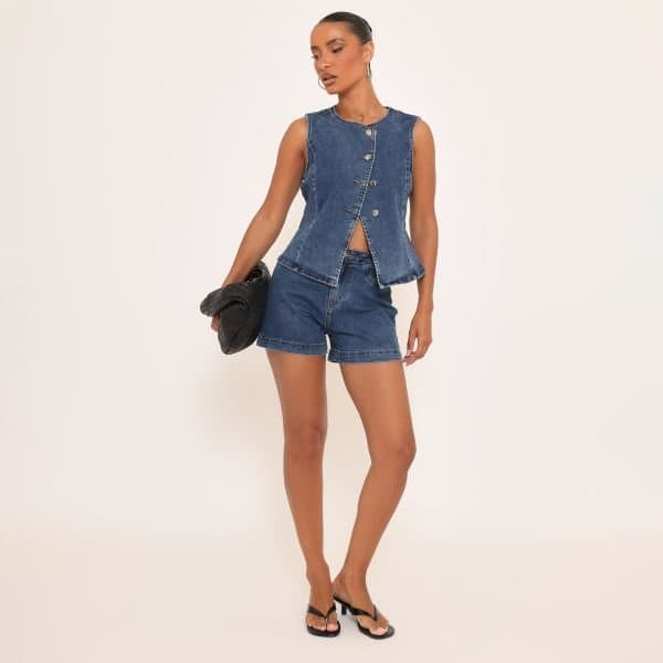 EGO EGO Mid Rise Denim Shorts in Dark Blue
