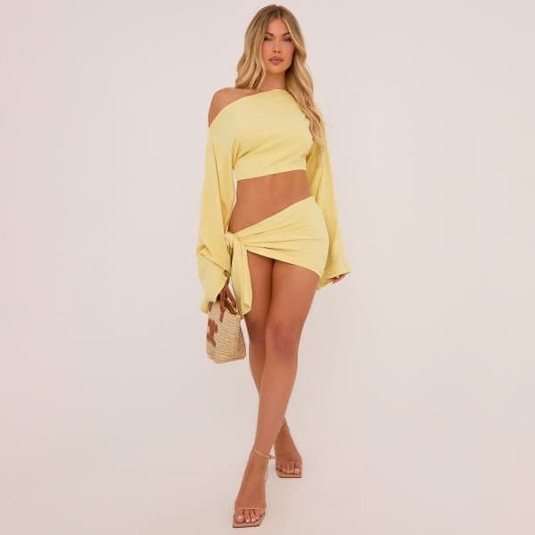 EGO Mid Rise Tie Side Mini Skirt In Lemon Yellow, Women's Size UK 6