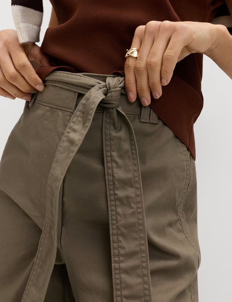 Marks & Spencer M&S Pure Cotton Belted Straight Leg Trousers Mocha - 3