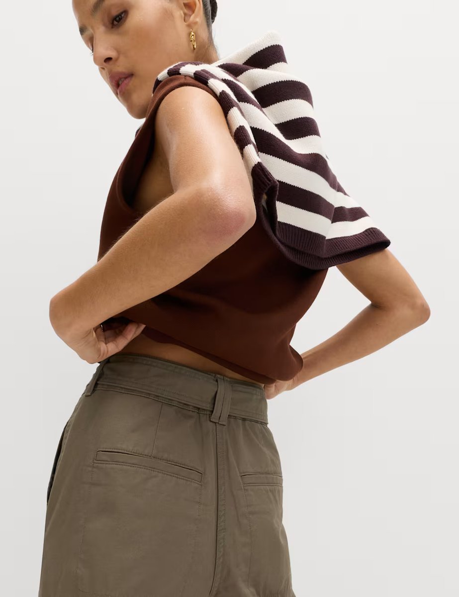 Marks & Spencer M&S Pure Cotton Belted Straight Leg Trousers Mocha - 4