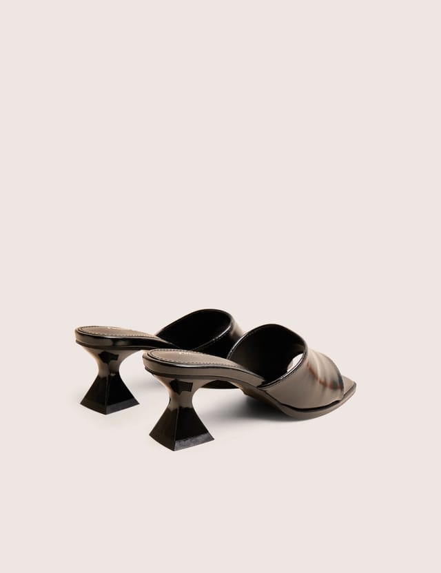 Public Desire Romi Black Patent Mule Square Toe Flared Block Mid Heels - 3