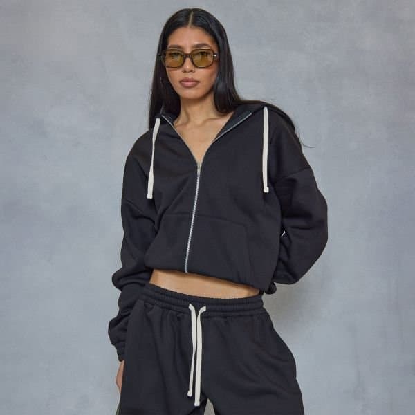 EGO Oversized Zip Up Hoodie In Black, Women's Size UK 6