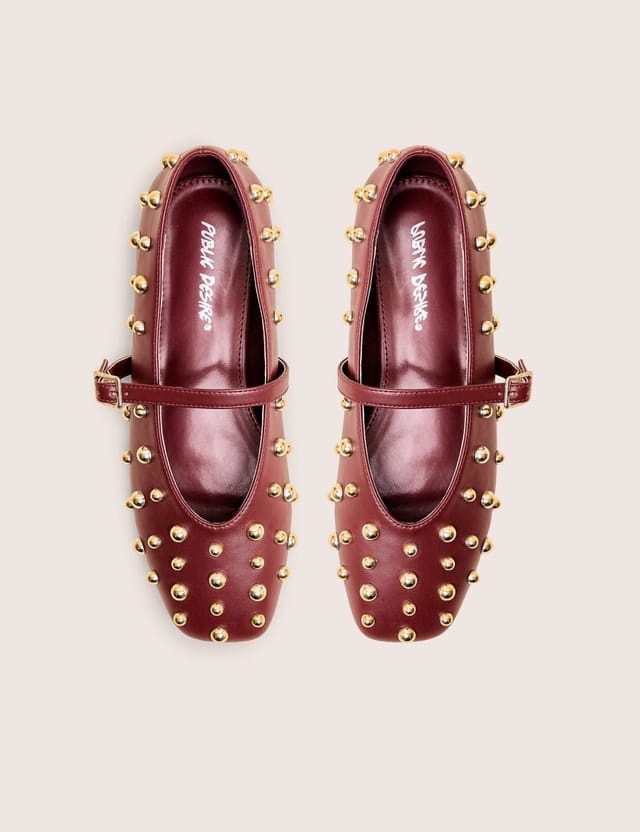 Public Desire Elsie Burgundy Studded Ballerina Flats - 2