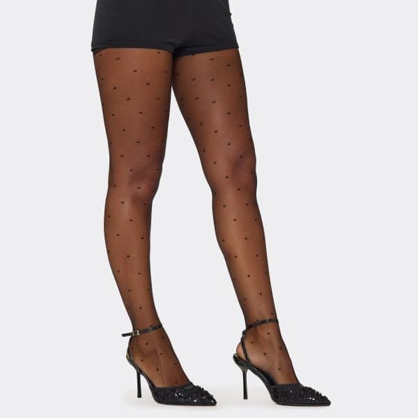 EGO Polka Dot Detail Tights In Black Mesh, Women's Size UK One Size