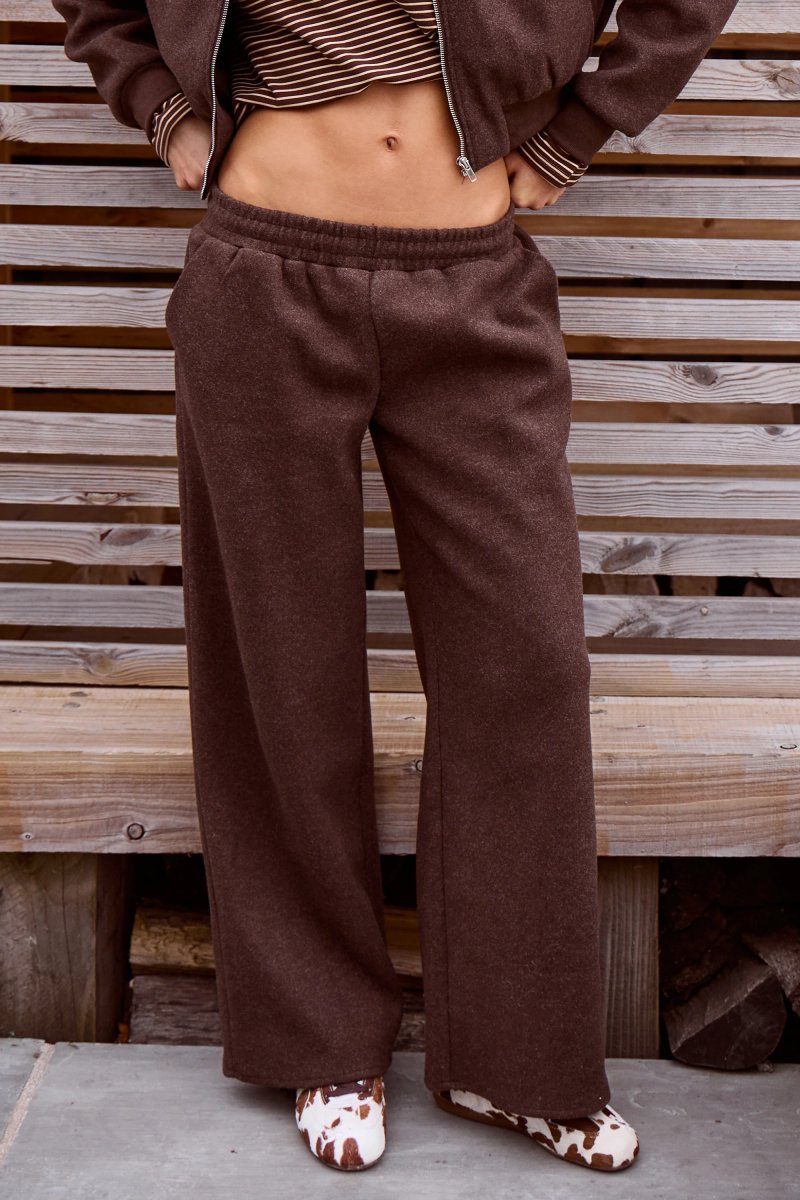 Kaiia Kaiia Wool Effect Wide Leg Trousers Brown Marl - 2