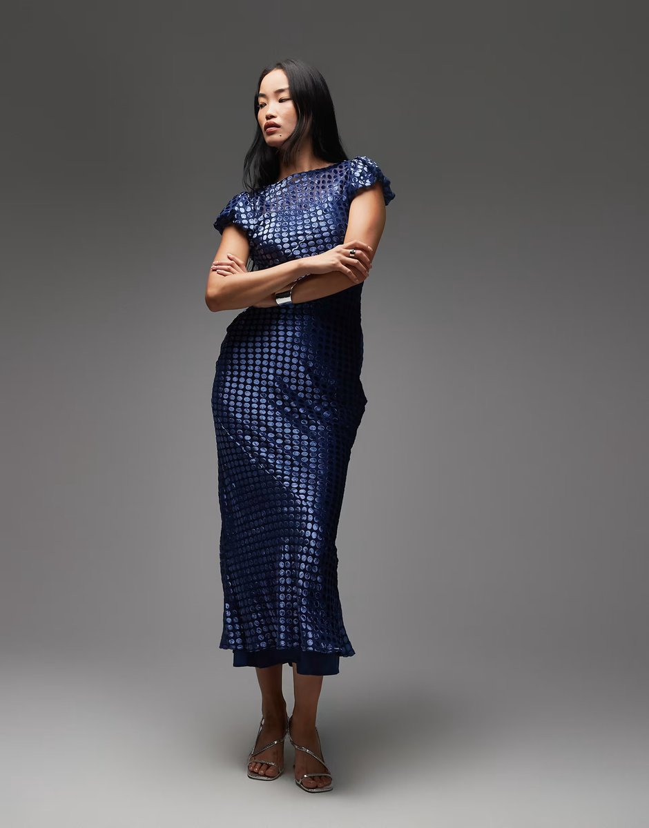 ASOS ASOS DESIGN scoop neck maxi dress with burnout velvet in steel blue - 1