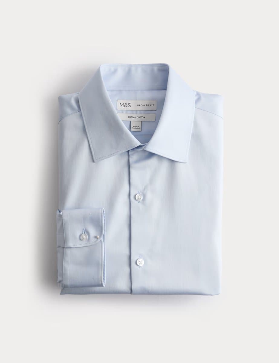Marks & Spencer M&S Regular Fit Pure Cotton Shirt Blue