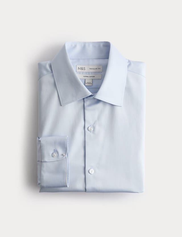 Marks & Spencer M&S Regular Fit Pure Cotton Shirt Blue - 2