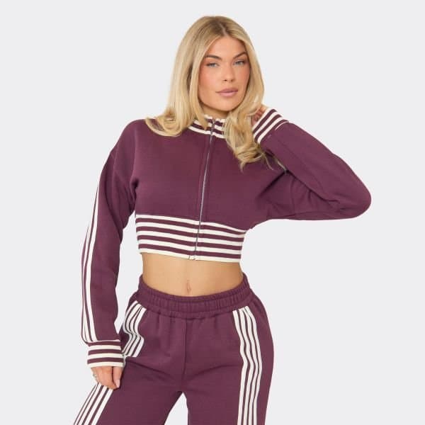 EGO EGO Purple Zip Up Striped Detail Cropped Jacket