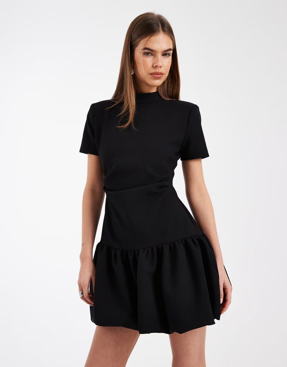 ASOS ASOS DESIGN structured bubble hem mini dress in black