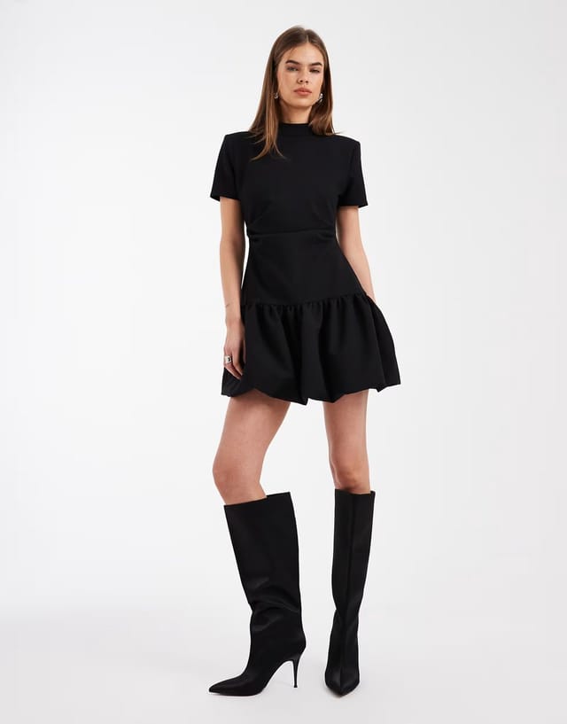 ASOS ASOS DESIGN structured bubble hem mini dress in black - 3