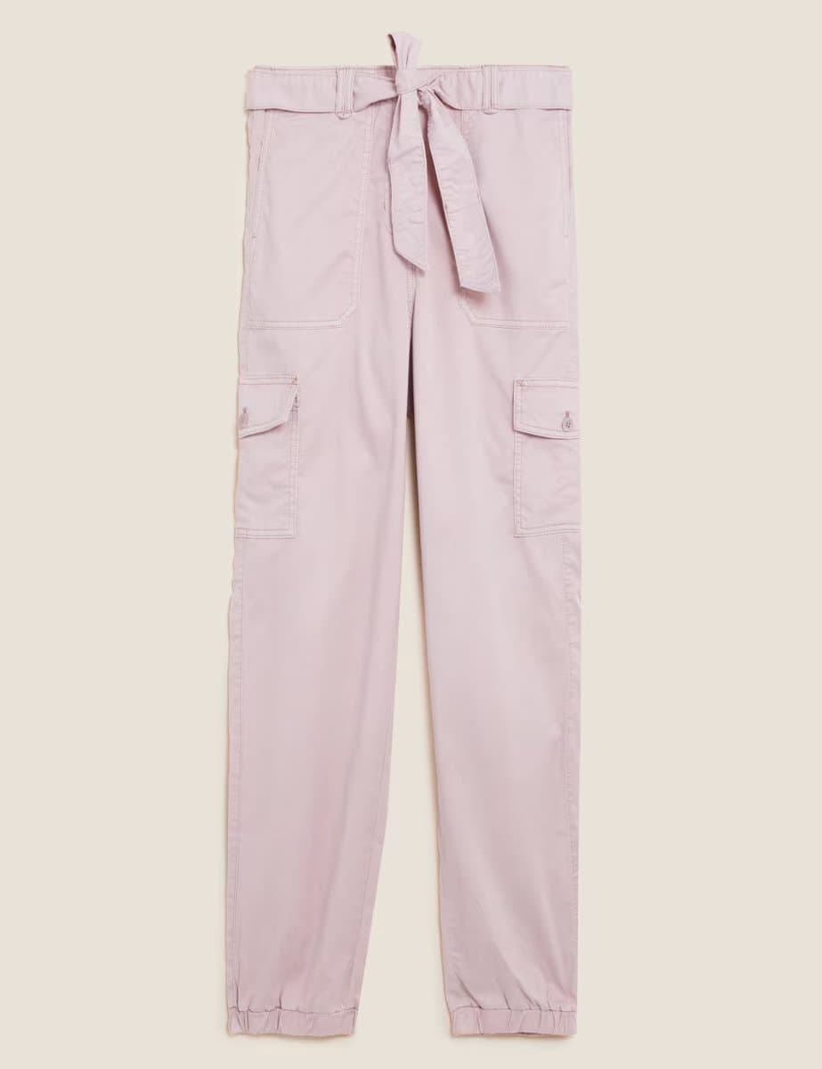 Marks & Spencer M&S Tencel™ Rich Cargo Tapered Trousers Dusted Pink
