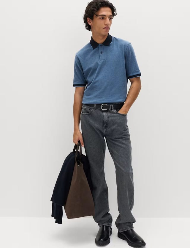 Marks & Spencer M&S Ultimate Tipped Pique Polo Shirt Azure Blue - 3