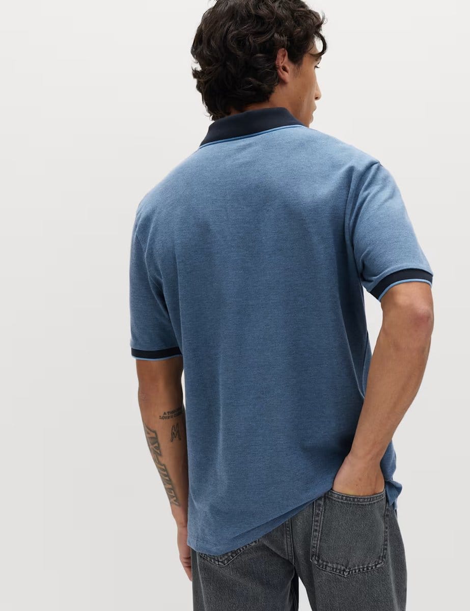 Marks & Spencer M&S Ultimate Tipped Pique Polo Shirt Azure Blue - 4