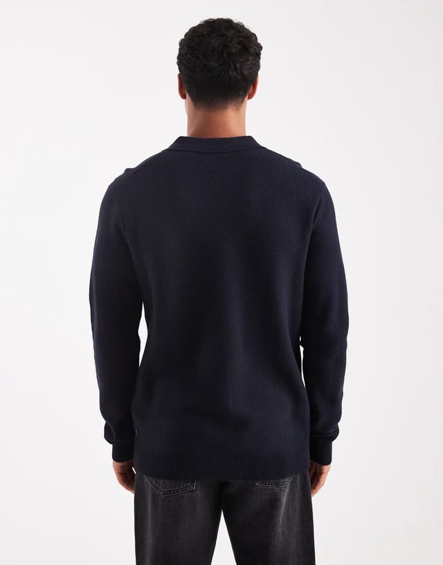 ASOS Jack & Jones premium knitted long sleeve polo in navy - 3