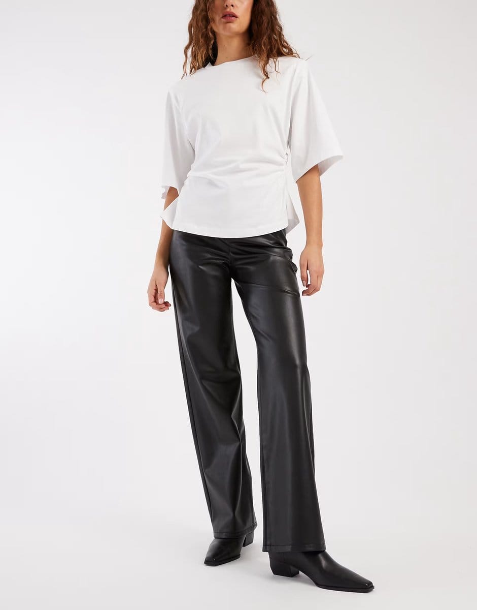 ASOS Vero Moda Tessa high waist wide leg faux leather trouser in black - 1