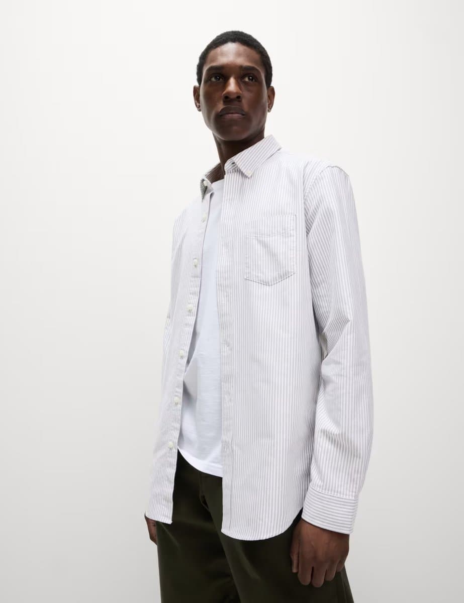 Marks & Spencer M&S Ultimate Pure Cotton Striped Oxford Shirt Olive Mix