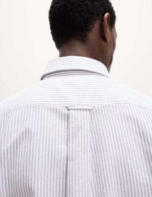 Marks & Spencer M&S Ultimate Pure Cotton Striped Oxford Shirt Olive Mix - 2