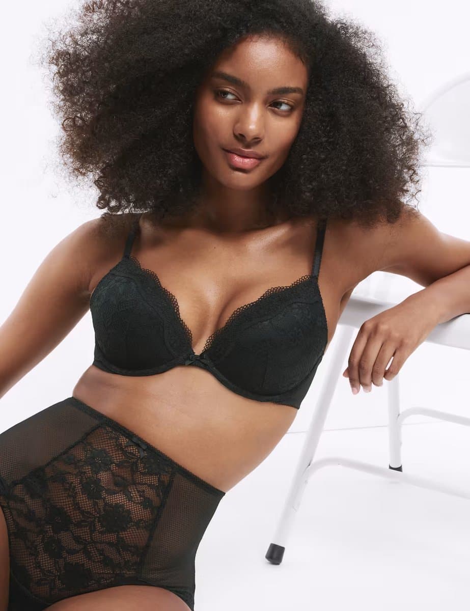 Marks & Spencer M&S Jasmine Lace Wired Plunge Bra A-E Black