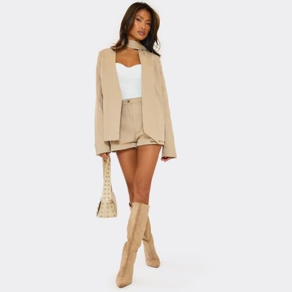 EGO EGO Tailored Mid Rise Shorts in Stone