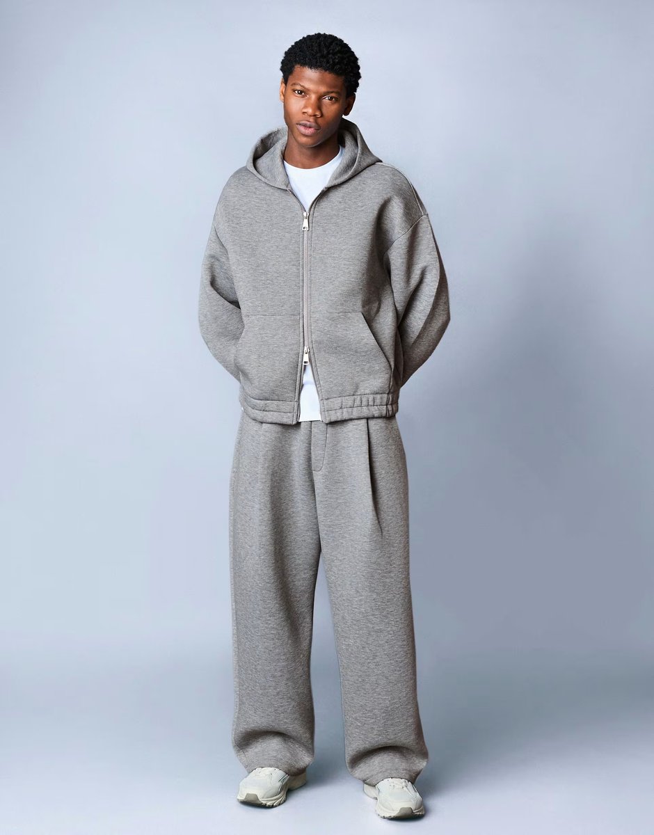 ASOS Bershka Neoprene effect zip-up hoodie in light grey - 2