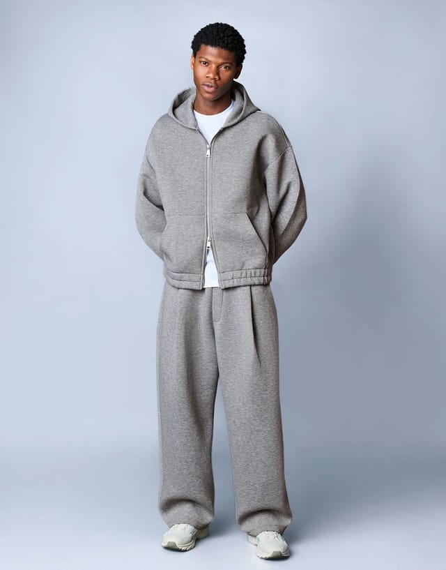 ASOS Bershka Neoprene effect zip-up hoodie in light grey - 2