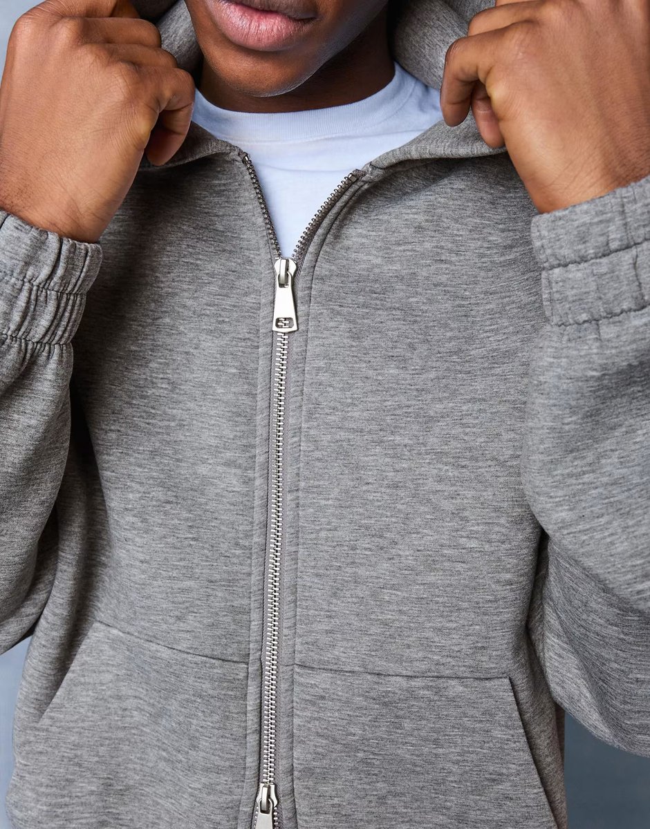 ASOS Bershka Neoprene effect zip-up hoodie in light grey - 4