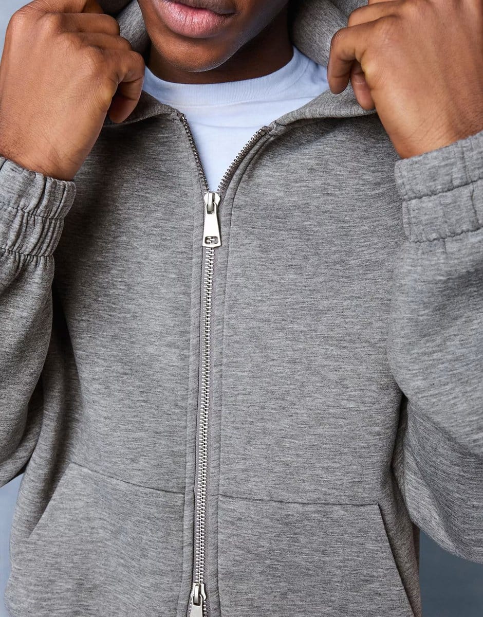 ASOS Bershka Neoprene effect zip-up hoodie in light grey - 4