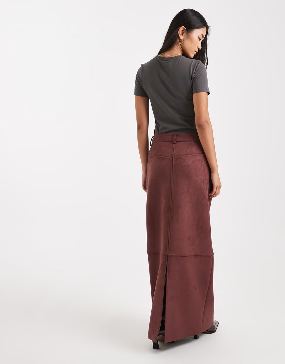 ASOS 4th & Reckless super soft faux suede maxi skirt co-ord in burgundy - 3