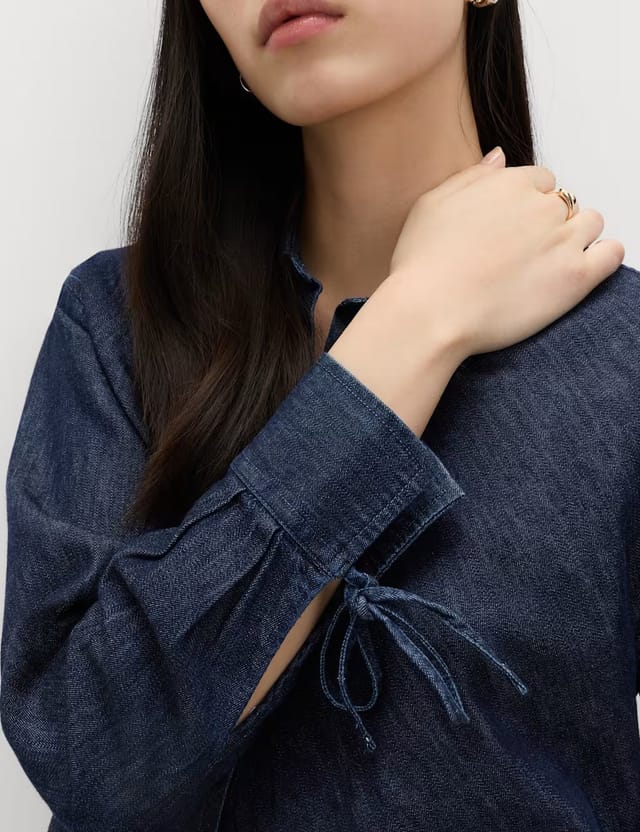 Marks & Spencer M&S Denim Tie Detail Swing Shirt Blue Denim - 3