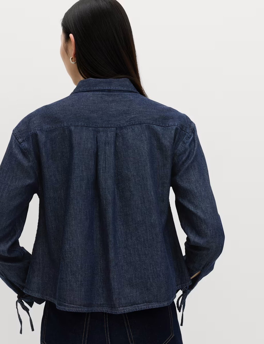 Marks & Spencer M&S Denim Tie Detail Swing Shirt Blue Denim - 4