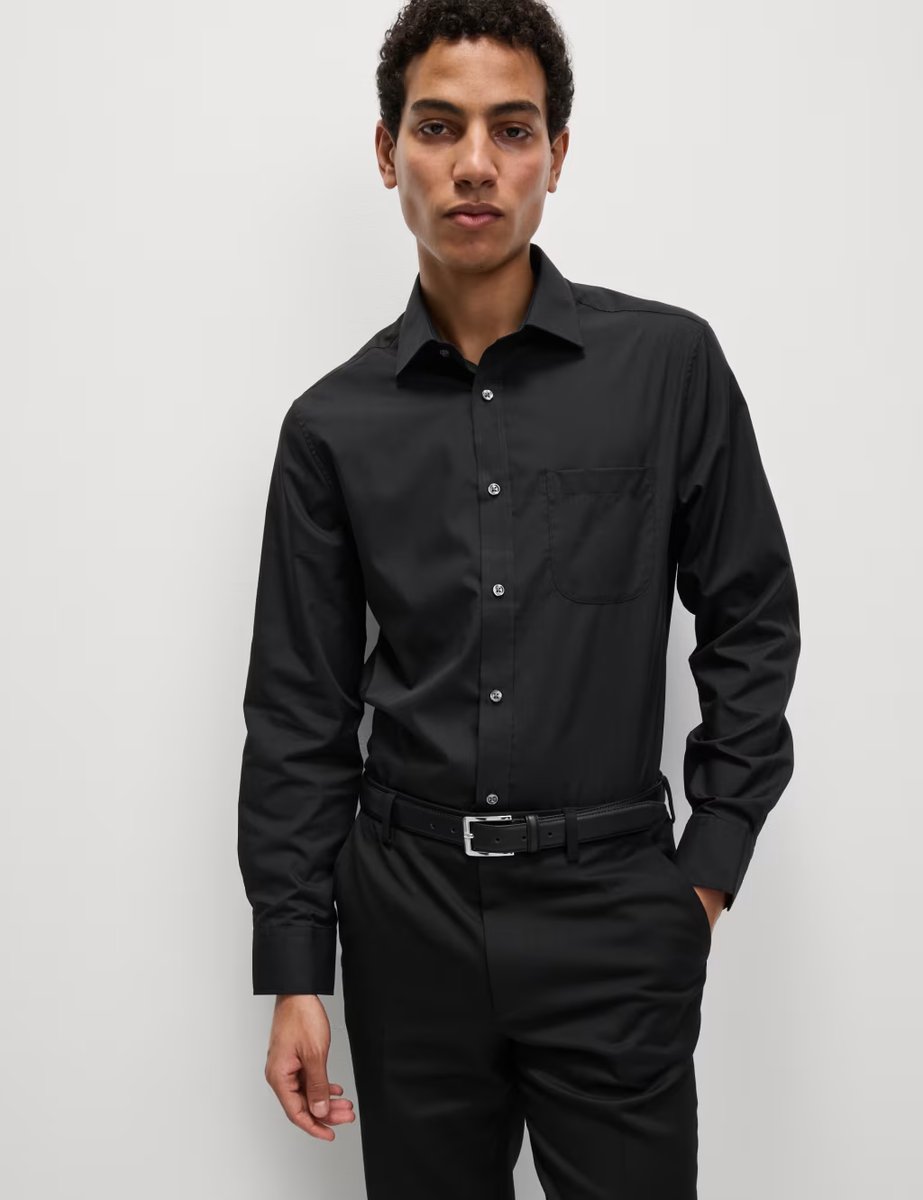 Marks & Spencer M&S 3 Pack Slim Fit Easy Iron Long Sleeve Shirts Black - 4