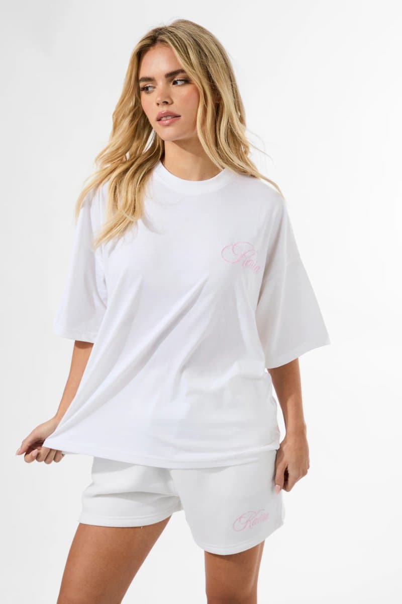 Kaiia Kaiia Studio Script Logo Sweat Shorts White & Pink