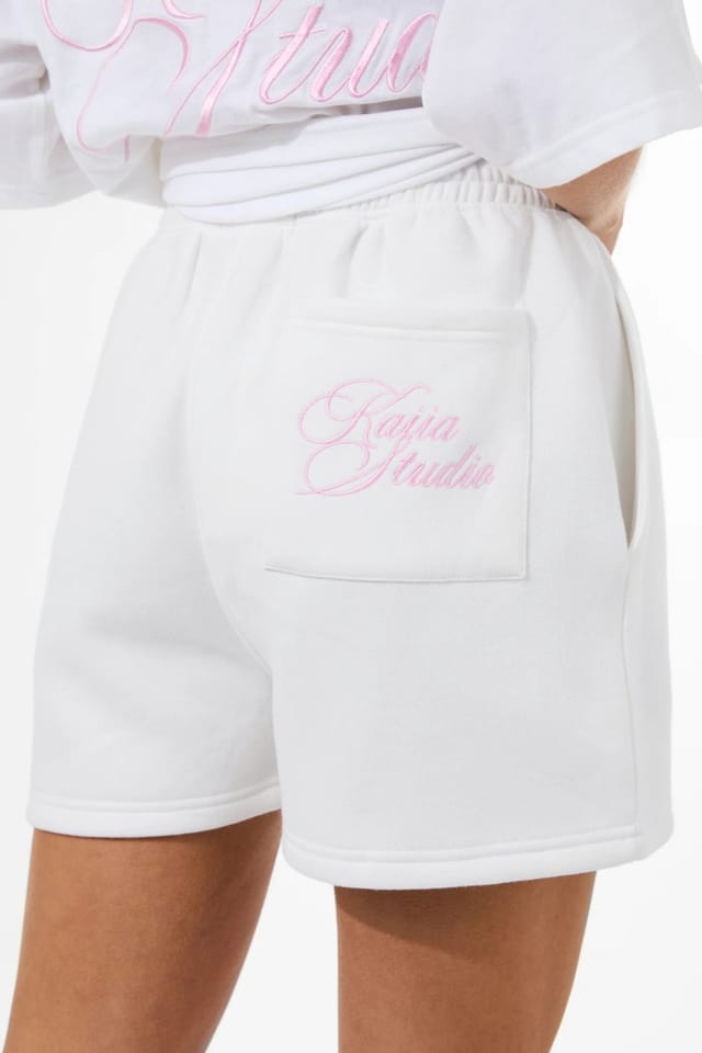 Kaiia Kaiia Studio Script Logo Sweat Shorts White & Pink - 3