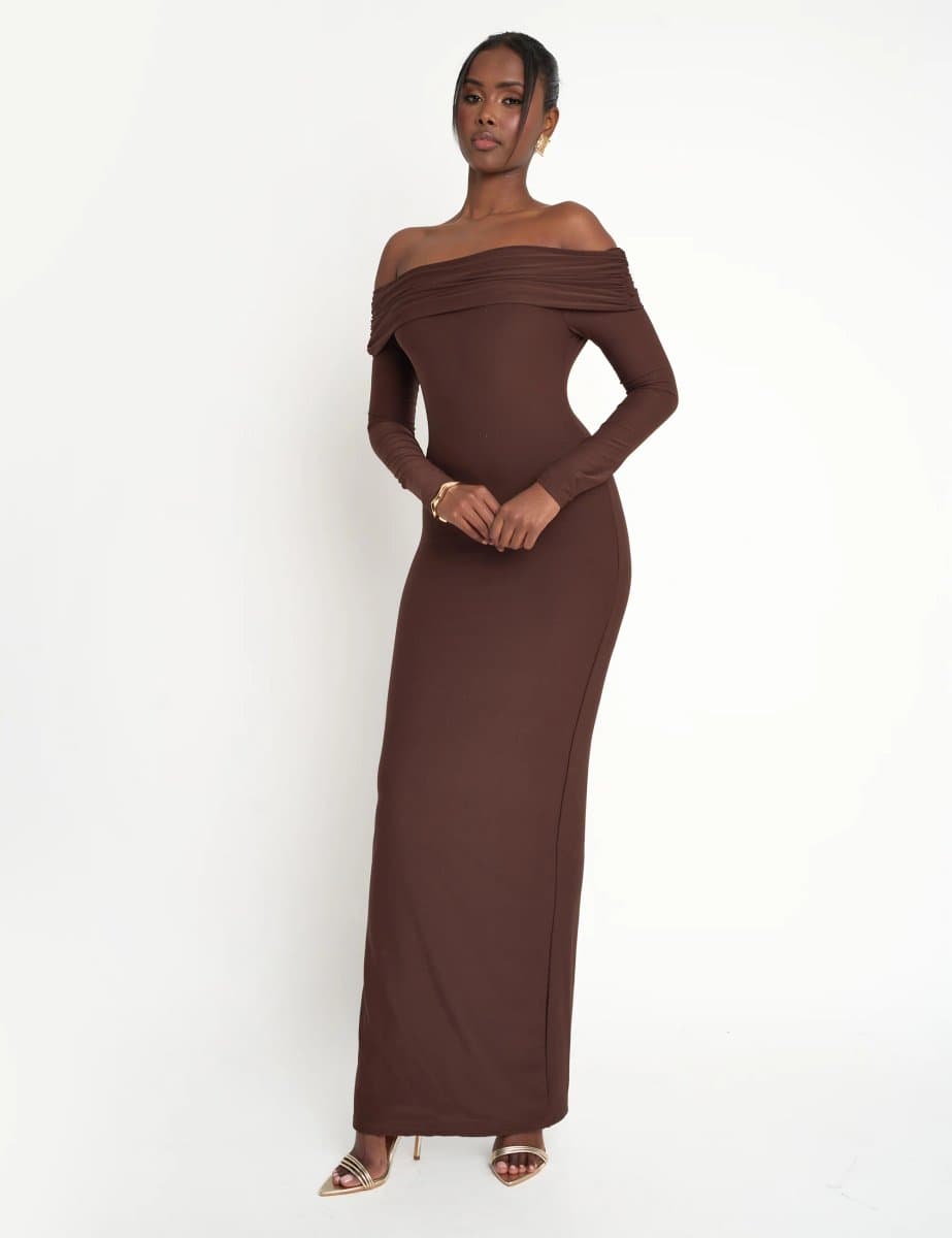Public Desire Slinky Bardot Maxi Dress Brown