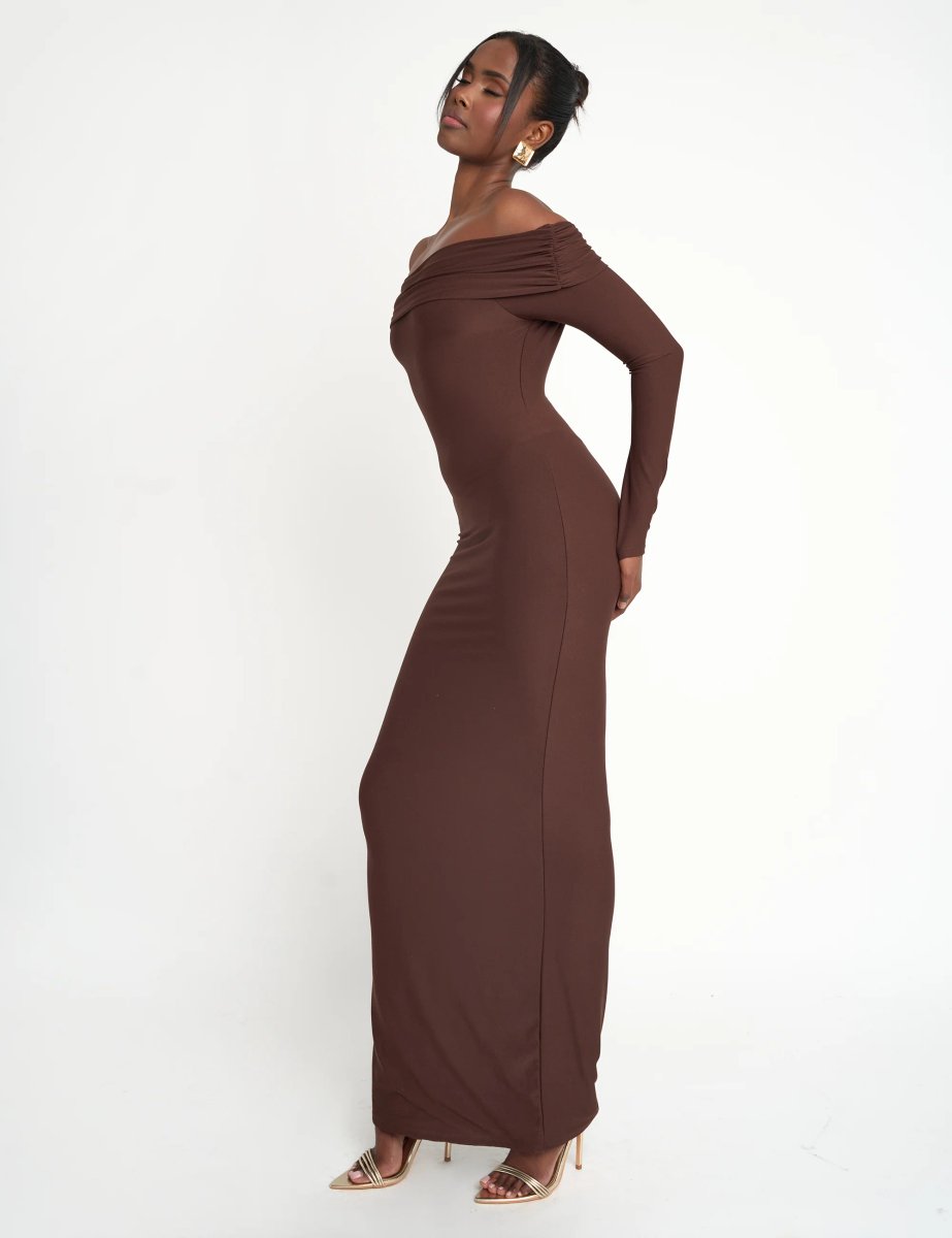 Public Desire Slinky Bardot Maxi Dress Brown - 2
