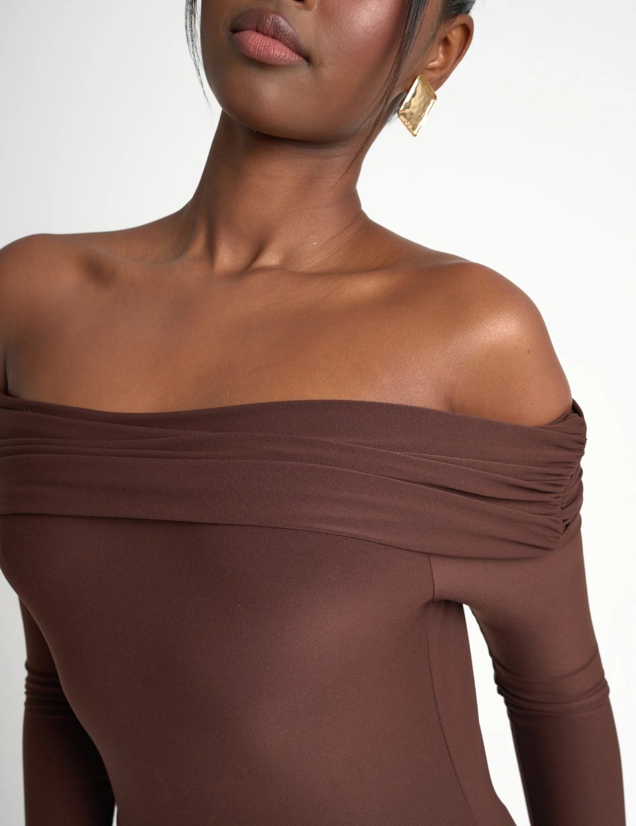 Public Desire Slinky Bardot Maxi Dress Brown - 4