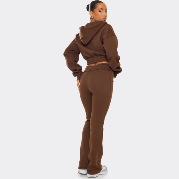 EGO Mid Rise Distressed Detail Drawstring Flared Leg Joggers In Chocolate, Women's Size UK 4 - 2