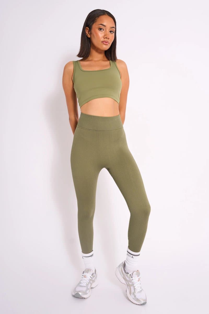 Kaiia Kaiia Premium Ribbed Legging Khaki