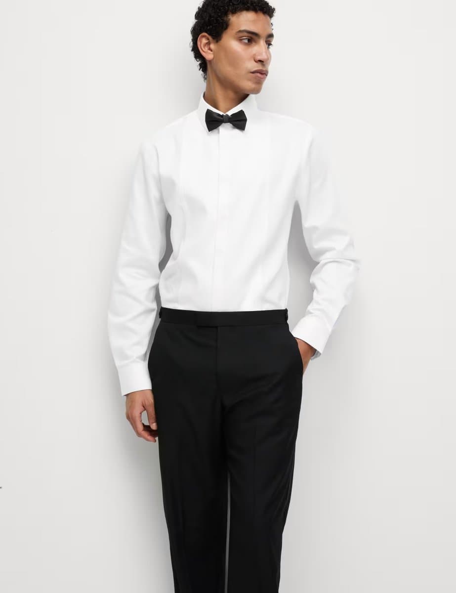 Marks & Spencer M&S Slim Fit Cotton Dress Shirt with Bow Tie in White